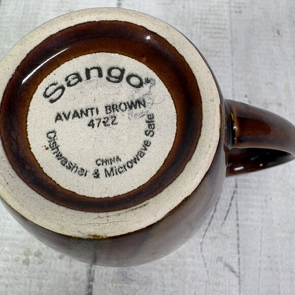 Sango AVANTI BROWN 4722 Stripes On Sand Stoneware 12oz Coffee Cups Mugs Set of 4 - Picture 9 of 15